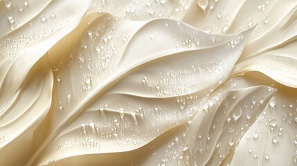 Creamy pale leaves, water droplets, elegant background,  detail shot