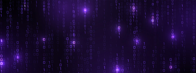 Vector digital code rain in a Matrix inspired futuristic style. High-tech backdrop with glowing binary characters. Binary Software Programming Code Background. Digital Data Technology Concept.