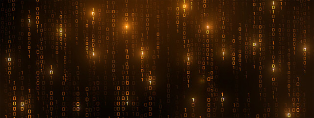 Vector digital code rain in a Matrix inspired futuristic style. High-tech backdrop with glowing binary characters. Binary Software Programming Code Background. Digital Data Technology Concept.