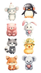 Naklejka premium PNG Cute animal cartoon characters element set, transparent background