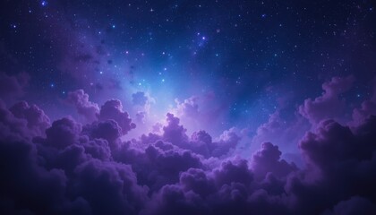 Ethereal Cosmic Event: Shimmering Stars and Clouds in Mystical Indigo Space Background