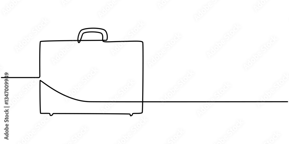 Fototapete suitcase working bag one line art drawing. continuous outline briefcase office bag for working, brie
