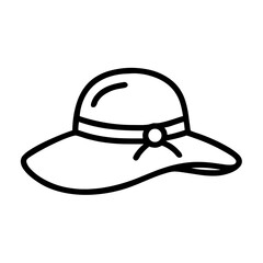Fototapeta premium Wide-brimmed sun hat icon in minimalist style on white background 