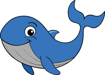 Obraz premium A playful and friendly blue whale cartoon mascot, with big, expressive eyes and a cheerful smile. Its rounded body and gentle demeanor evoke joy and approachability. Perfect for kids!