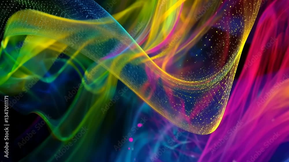 Poster dynamic colors swirl in mesmerizing light display showcasing vibrant patterns and fluid motion