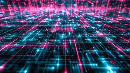 Cyber Tech Background with Blue and Pink Data Network