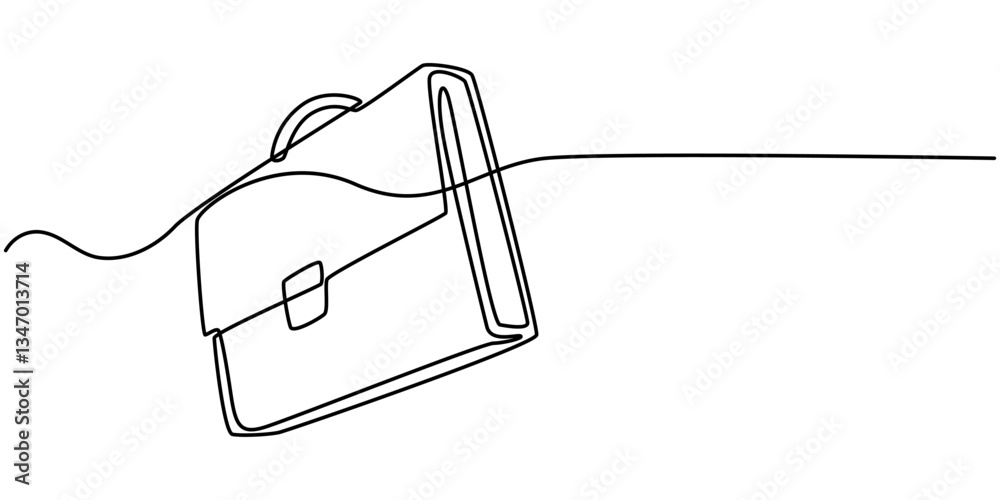 Fototapete suitcase working bag one line art drawing. continuous outline briefcase office bag for working, brie