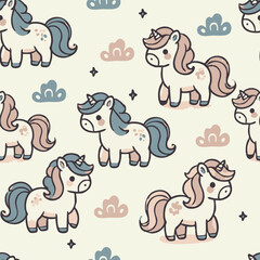 Unicorn Ponies Print Design in Vector 