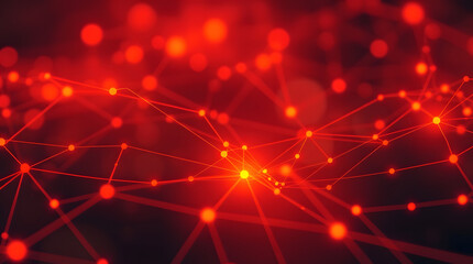 Abstract digital network with glowing red nodes and connections, representing technology and connectivity.