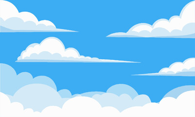 Modern vector-style illustration blue sky with fluffy white clouds, easily editable.