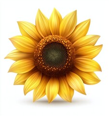 Bright Yellow Sunflower Blossom on White Background for Spring Designs