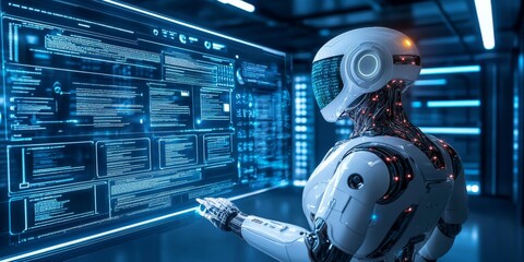 Humanoid robot managing website with artificial