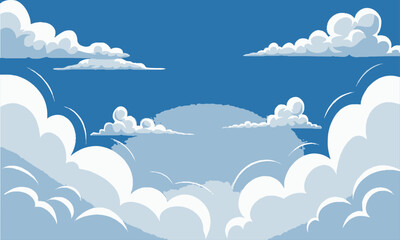 Modern vector-style illustration blue sky with fluffy white clouds, easily editable.