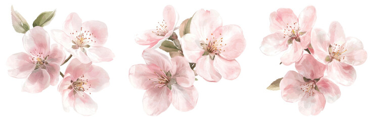 PNG Delicate watercolor cherry blossoms, element set on transparent background