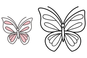 Obraz premium Two Simple Butterfly Outlines Pink Winged Insect for Kids' Coloring Books and Educational Resources