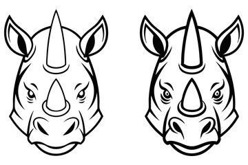 Two Rhinoceros Head Outlines, Wildlife Animal Illustration, African Mammal Silhouette, Black and White Rhinos, Cartoon Rhino
