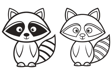 Cute Cartoon Raccoon Outline Whimsical Animals for Coloring Books and Children's Projects Depicting Two Playful Creatures
