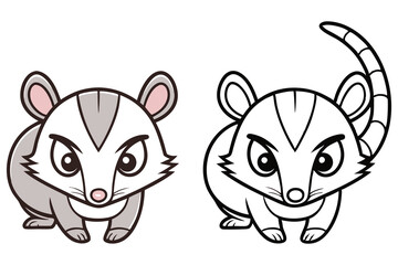 Cute Cartoon Skunk Playful Animal Character in Color and Black and White for Coloring Pages