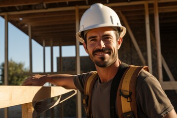 Portrait of a Hispanic construction worker on building house in USA