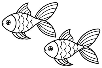 Simple Black and White Outline of Two Goldfish, Suitable for Coloring Pages or Children's Book
