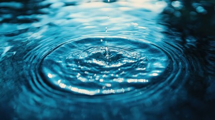 serene water droplet creating ripples and circles on a calm surface creating a mesmerizing pattern with light reflection and shadows