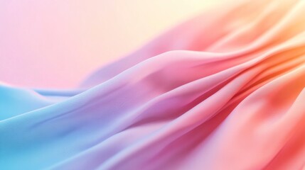 Fototapeta premium A modern abstract composition featuring smooth, flowing waves in a soft pink and blue gradient. The fluid, glossy texture and pastel colors create a calming and elegant aesthetic, 