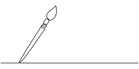 Paint brushes continuous one line drawing. Isolated on white background vector, Continuous one line drawing vector illustration, brush and painting palette one line drawing vector illustration. 