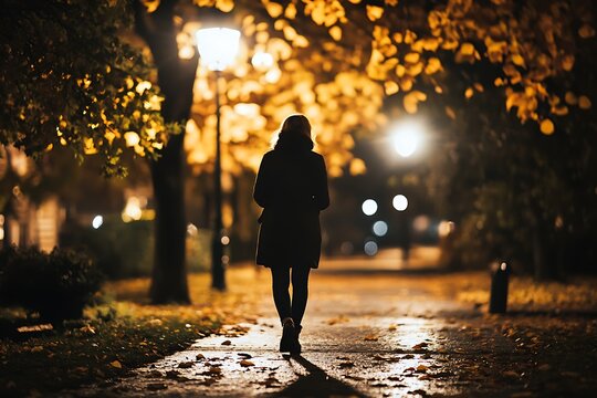 Seasonal dusk with woman roaming  
