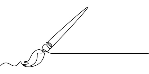 Paint brushes continuous one line drawing. Isolated on white background vector, Continuous one line drawing vector illustration, brush and painting palette one line drawing vector illustration. 