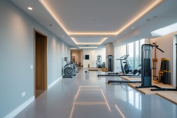 Spacious indoor gym filled with workout and exercise equipment

