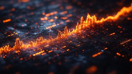 Abstract fiery digital data visualization, glowing lines and points forming a dynamic graph on a dark tech background.