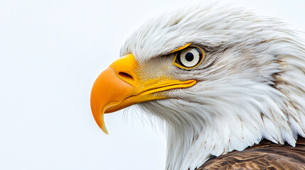 Fototapeta premium Majestic bald eagle head with striking details against a pure white background