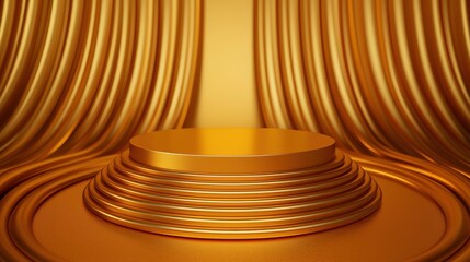 Obraz premium Golden Circular Platform with Draped Curtains