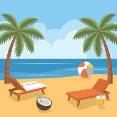 Obraz premium tropical beach with palm trees and sun. Summer vector