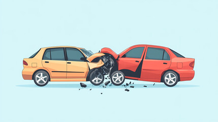 Fototapeta premium Car Collision Illustration: Depicts a car crash with detailed wreckage and the intense aftermath, a vivid illustration of road accident.