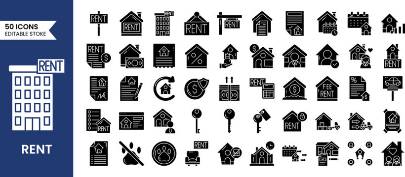 Rental Property icons set in line style. such icons as owner, real estate, rent, sale, sales agent, search and more. Vector illustration