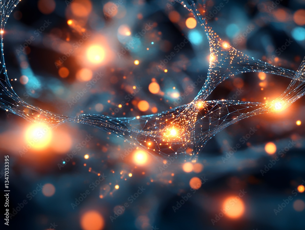 Poster abstract glowing network with luminous particles and vibrant colors