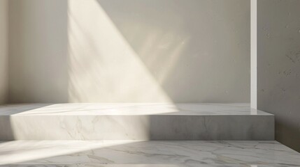 Minimalist Marble Steps with Sunlight and Shadows Background