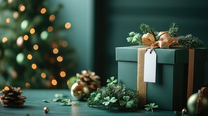 A green gift box is presented for a special festive occasion