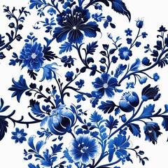 Fototapeta premium A seamless floral motif featuring deep blue botanical elements.