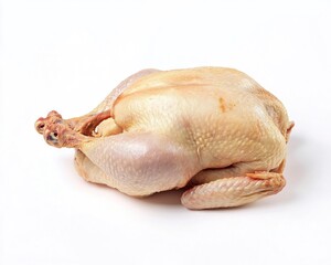 Raw Whole Chicken Ready for Cooking on a White Background