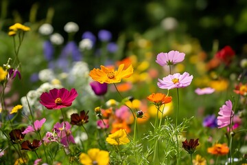 Lively allure of a plot teeming with free wild blooms grows with their playful sway in wind stirring a deep sense of freedom and joy