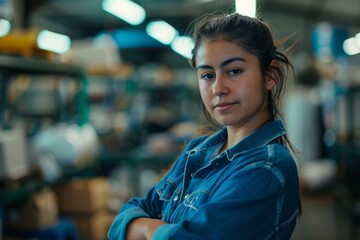 Portrait of a young adult Hispanic female assembly line worker
