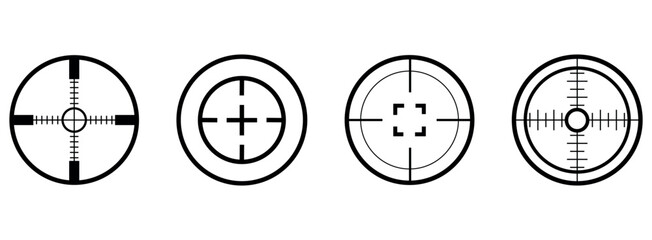 Target destination icon set. Aim sniper group. Focus cursor bull eye mark collection. Vector isolated on a white background