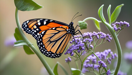 Naklejka premium Beautiful Monarch Butterfly on Purple Flowers