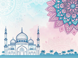 Fototapeta premium Minimalist yet Elegant Mosque Silhouette with Islamic Patterns background design