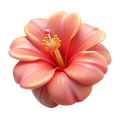 A delicate peach hibiscus blossoms, radiating summer warmth and tropical serenity against a pure white background.