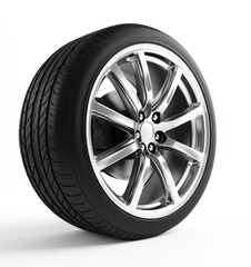 Obraz premium Car Tire with Aluminum Wheel on White Background for Automotive Industry