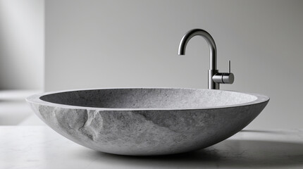 Modern stone sink design showcasing natural texture and sleek faucet in minimalist bathroom setting