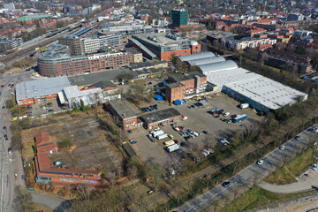 Hamburg Bergedorf . Baugebiet Stuhlrohrquartier südlich Bergedorfer Tor und östlich Schleusengraben am Sander Damm und der Stuhlrohrstraße aus der Luft.